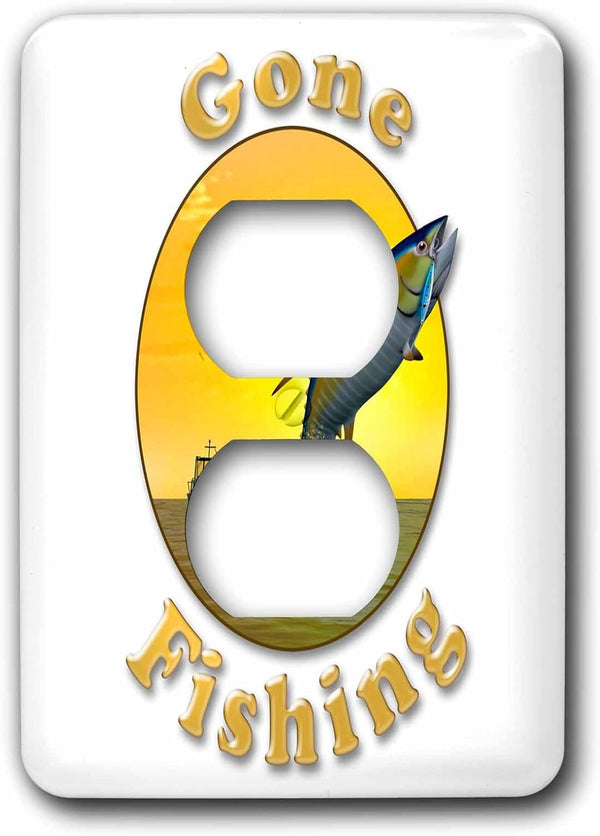 3dRose Gone Fishing Letters with Graphic with Fishing Boat and Tuna 2