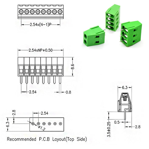 70PCS Terminal Block Connector, 2P 3P 4P 2.54mm/0.1inch PCB Mount Screw for Arduino and Home Electronics