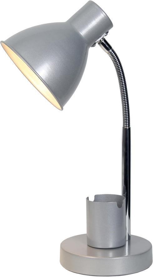 LD1076-SLV 16.22" Simple Designs Sleek Essentials Adjustable Metal Desk Task Lamp with Organizer Compartment