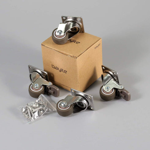 bayite 4 Pack 1" Low Profile Casters Wheels Soft Rubber Swivel Caster with 360 Degree Top Plate, 100 lb Total Capacity