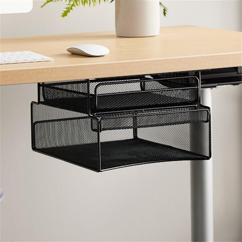Safco Products Onyx Mesh Deluxe Under Desk Hanging File Organizer, Black, Steel, 2 Compartments