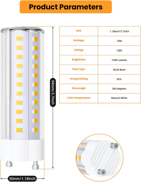 GU24 Bulb 4000K T2 13W 18W 23W Bulb GU24 Bulb 120V Non-Dimmable 10W Pack 2 Cheopha LED Natural White, Spiral CFL Light