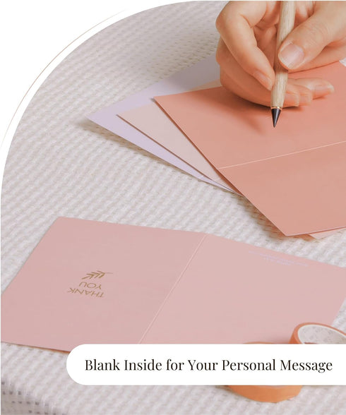 Pack 40, 5x3.5 Inch Gold Foil Thank You Cards - Bulk of with Matching Stickers & Envelopes (Pink) Textured Surface