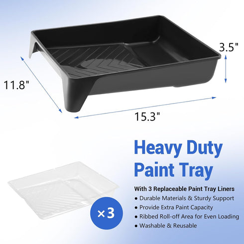 25 9 inch+4 inch ETERNA Paint Roller Kit with Extension Pole, Pieces Paint Supplies with Paint Tray&liners, Paint
