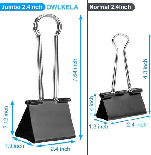OWLKELA Extra Jumbo Binder Clips, 2.4 Inch, 4 Pcs, Large Paper Clamps for Home, School, and Office