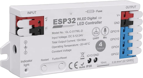 Yunseity Digital LED Strip Controller, 4 Channel Output with Built in Mic