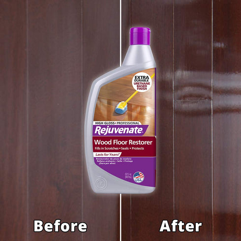 Rejuvenate 32oz Professional Wood Floor Restorer and Polish with Durable Finish Easy Mop On Application High Gloss