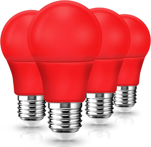 4 Pack Red LED Light Bulbs, A19 9W (60W Equivalent) Colored Party Light Bulb Outdoor, E26 Base for 4th of July, Wedding