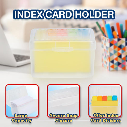 H4D 3x5 Inches 25 Index Card Holder with Plastic Dividers, Clear