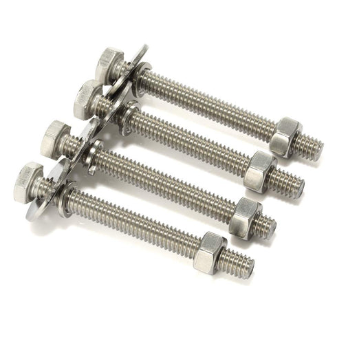 3/8-16 x 5 Hex Head Bolts with Hex Nuts, Thick Flat & Lock Washers, Fully Threaded Stainless Steel 18-8, 4 Sets