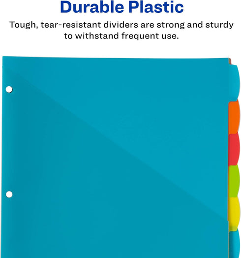 Avery Durable Plastic 8 Tab Write & Erase Dividers with Pockets for 3 Ring Binders, Multi Brights, Works with Sheet