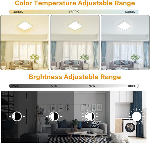 12 inch Dimmable 24W LED Flush Mount Ceiling Light with Remote, Full CCT Brightness Adjustable Square LED Ceiling