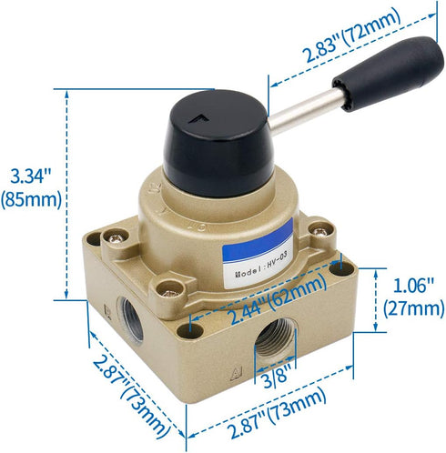 Baomain Pneumatic Rotary Lever Hand Control Valve HV-03, PT 3/8 3 Position 4 Way Air Flow Control