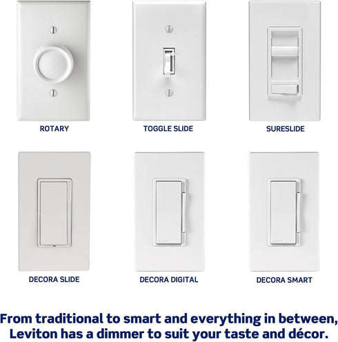 Dimmer 150W Dimmable Bulbs DSL01-1LT, Leviton Decora Slide LED Advanced Switch for LED, Halogen and Incandescent
