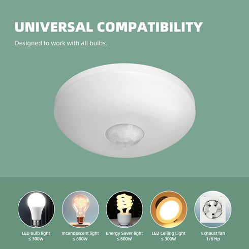 ECOELER 360 PIR Ceiling Sensor Switch, Hard-Wired Occupancy Motion Sensor with Slim Design, Degree Field of View High