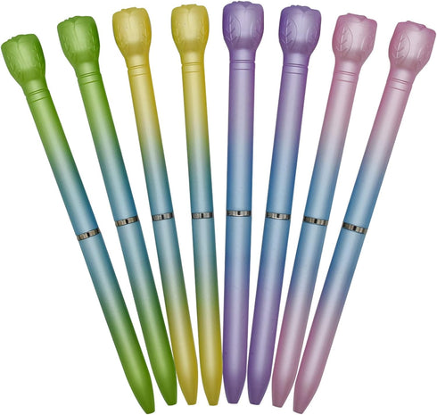 Maydahui 12 PCS Colorful Rose Ballpoint Pens - Retractable Flower Pens with Black Ink for School & Office