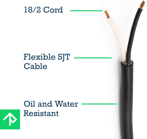 Power Tool Replacement Cord SJT, 18 GA AWG, 2 Wire, 6.5 ft, 2 Prong, Stripped Ends, Rubber Strain Relief Boot