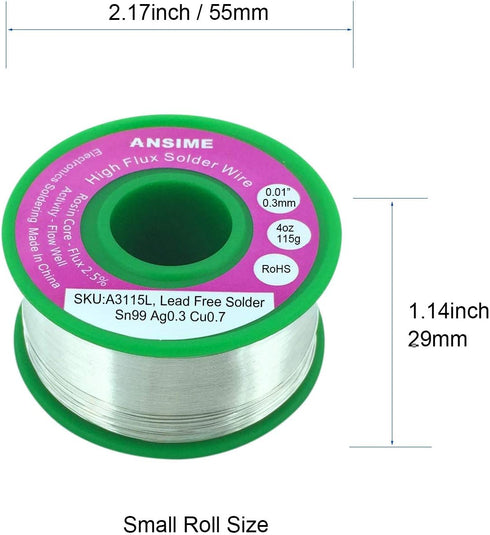 Thin Solder Wire 0.3mm Lead Free Rosin Core, 4oz 115g Alloy Fine Electrical Soldering Wire
