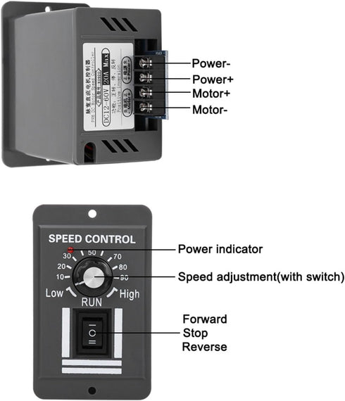 12V-60V/20A DC Motor Speed Controller, 12v Fan Speed Controller, Forward/Reverse Electric Motor Speed Regulator