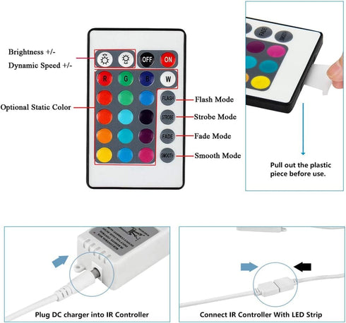 24 12V 6A Dimmer 3528 5050 SUPERNIGHT Key IR Remote Controller, DC Box for RGB SMD LED Strip Lights