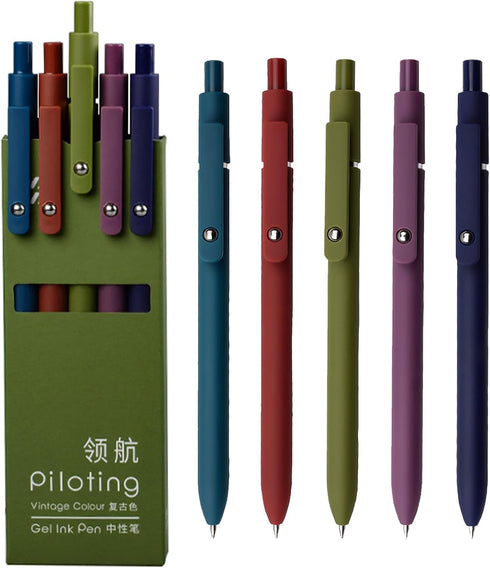 Gel Pens, 5 Pcs 0.5mm Fine Point Smooth Writing, High-End Series Black Ink for Journaling School Office (Vintage)