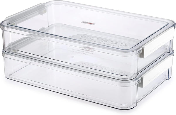 BTSKY 2 Pack Clear Plastic Stackable Storage Box, Portable Document Holder for 8.5 x 13 Letter A4 Files