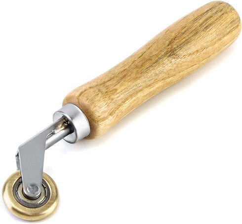 QWORK Brass Seam Roller with Wood Handle, Roofing and Vinyl Flooring Detail Roller