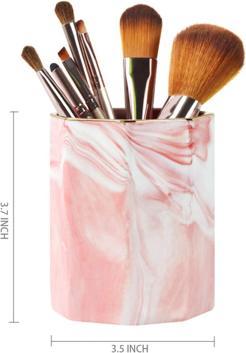 WAVEYU Pink Pen Holder for Girls, Marble Ceramic Pencil Cup, Desk Organizer Decor for 2023 Graduates, Durable Makeup Brush Holder for Office, School, Classroom, Home, Pink Marble by WAVEYU