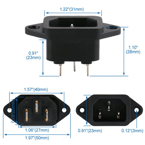 Baomain 3P IEC 320 C14 Male Plug, Panel Power Inlet Sockets Connectors AS-05 AC 250V 10A, 5PCS