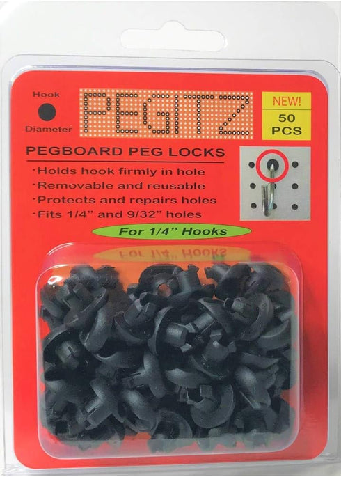 Pegboard Peg Locks 50PCS, 1/4 inch, Black