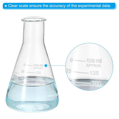 PATIKIL 3 Pcs Erlenmeyer Flask, 50ml 150ml 250ml Narrow Mouth Graduated Borosilicate Glass for Lab Chemistry