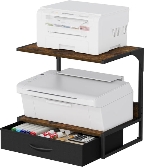 VYUOL Printer Stand with Storage for Desk, with Fabric Drawer Desktop Printer Stand Shelf Organzier for Home Office