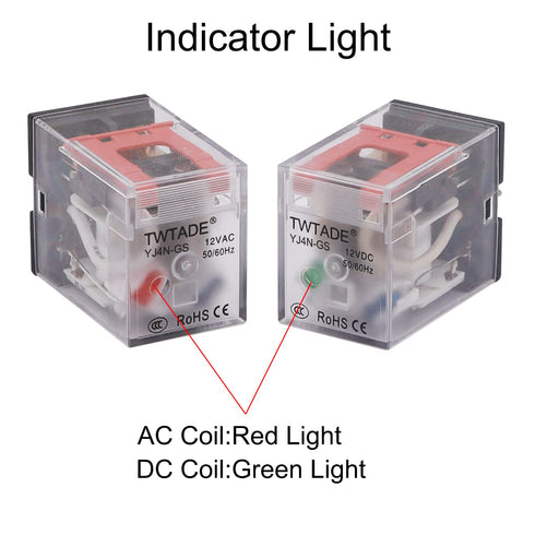 TWTADE/DC 12V Relay 5A Electromagnetic Power Coil Relay, 14 Pins with Indicator Light & Socket Base