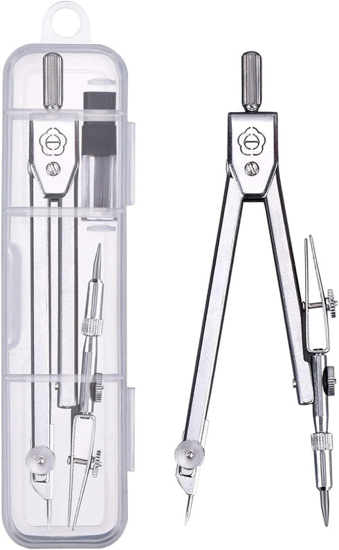 EBOOT Student Geometry Math Set, Drawing Compass and 6 Inch Clear Swing Arm Protractors, Classic Argent Protractor