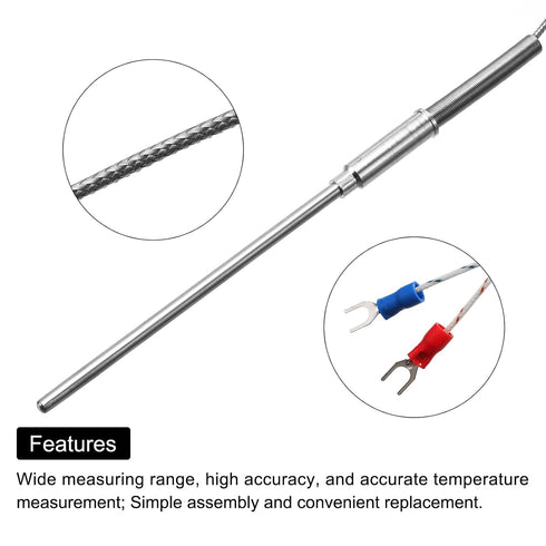 MECCANIXITY K Type Thermocouple Temperature Sensor Probe, 4x100mm 6.6ft Wire, Stainless Steel