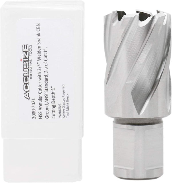 Accusize Industrial Tools Hss Annular Cutter, 1'' Diameter by 1'' Depth with 3/4'' Weldon Shank