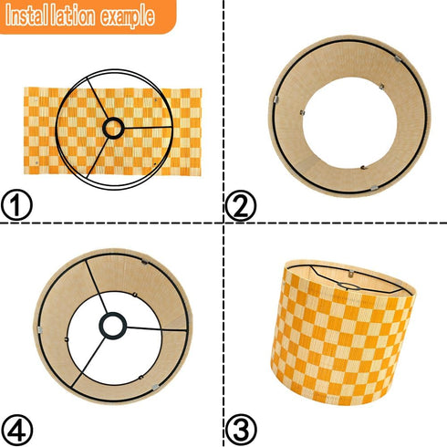Generic 11.8 Inch Modern Lamp Shade with Colorful and Natural Checkered Pattern Bamboo Made, Translucent Drum Shape