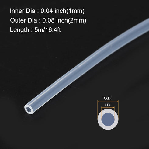 5m(16ft) 1mm(0.04") ID x 2mm(0.08") OD Silicone Tubing Clear Industrial Plastic Tubing Pure Silicone Hoses for Pump Siphoning Draining Irrigation Brewing