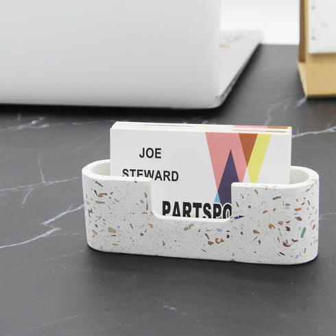 PARTSPOWER Business Card Holder for Desktop, Cement Horizontal Business Name Card Display Organizer, Desktop Accessory Business Name Card Organizer Business Gift