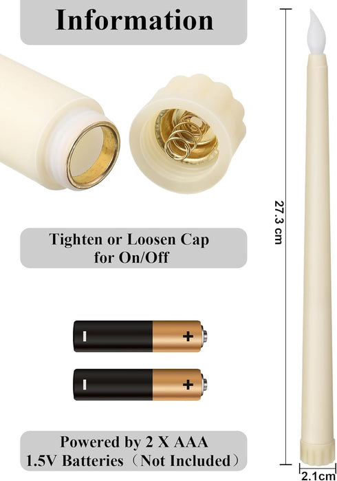 36 White,0.8x11 Inches,Smooth) Treela Pieces Flameless Taper Candles Flickering Faux LED Battery Operated Electric Fake
