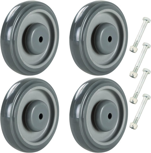 ATPEAM Shopping Cart Wheel Replacement Kit, 5" Diameter Polyurethane Stepped and Full Tread Face, Pack of 4 (Gray)