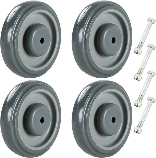 ATPEAM Shopping Cart Wheel Replacement Kit, 5" Diameter Polyurethane Stepped and Full Tread Face, Pack of 4 (Gray)