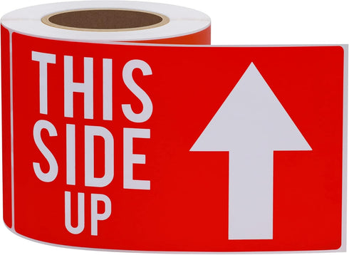 Hybsk This Side Up Warning Stickers - 3x5 Inch for Shipping and Packing, 100 Per Roll
