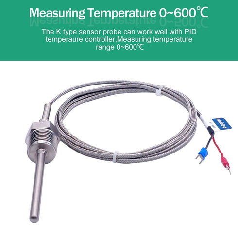 Twidec 2M NPT 1/2" (6X50MM) Pipe Thread Temperature Sensor Probe Two Wire Temperature Controller 0~600? 304 Stainless