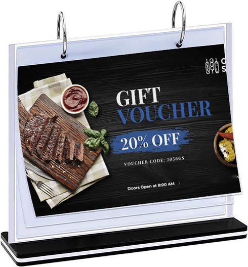 T-Shaped Multi-Page Flip Acrylic Sign Holder for Menu/Photo/Advertising/Drink Display Stand 12.1x9.3inches