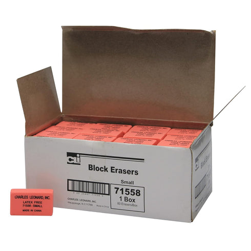 Charles Leonard Synthetic Eraser, Latex Free, Small Block Shape, Pink, Box of 80