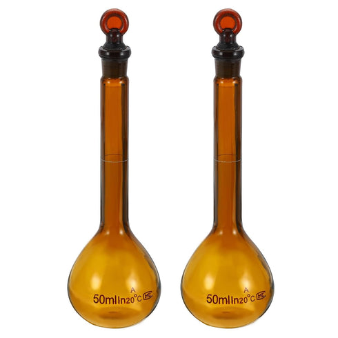 PATIKIL 50ml Volumetric Flask, 2Pcs Graduated Borosilicate Glass Measuring Flask with Glass Stopper