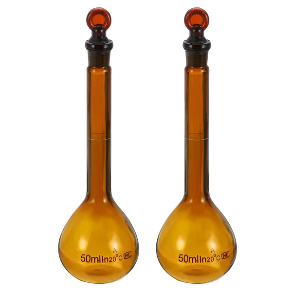 PATIKIL 50ml Volumetric Flask, 2Pcs Graduated Borosilicate Glass Measuring Flask with Glass Stopper