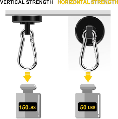 DIYMAG Magnetic Hooks, 150LBS Heavy Duty Neodymium Magnet Hooks with Swivel Carabiner, Pack of 4