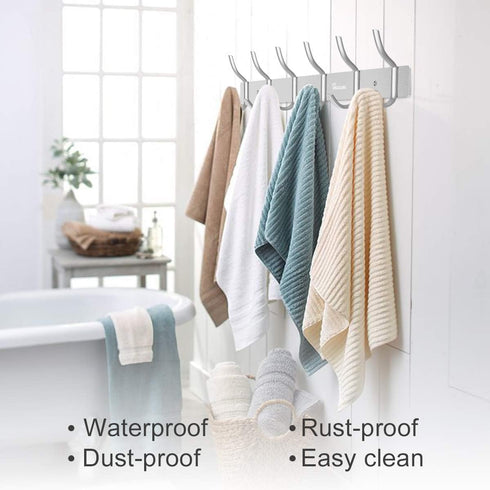 Wall Mounted 16 Inch Coat Hanger Rack, 6 Hooks Aluminum Alloy Silver for Kitchen Bathroom
